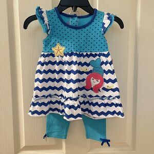 Nannette Applique Blue Mermaid Tunic and Leggings 2-PC Set Girls Size 3T NWT
